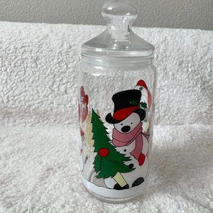 VTG Rare Luminarc Christmas Storage Glass Cookie Jar Canister 10.5”